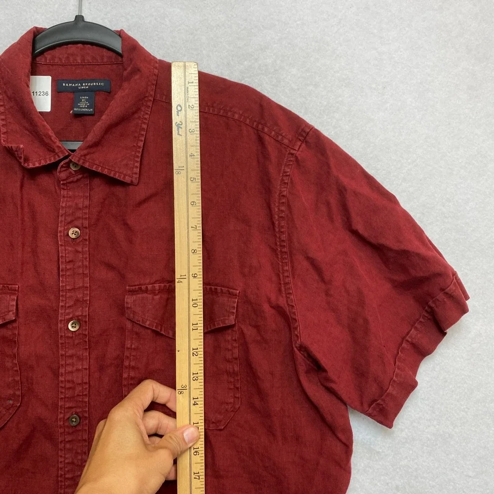 Banana Republic Shirt Mens XL Red Short Sleeve Linen Safari Pocket Button Up